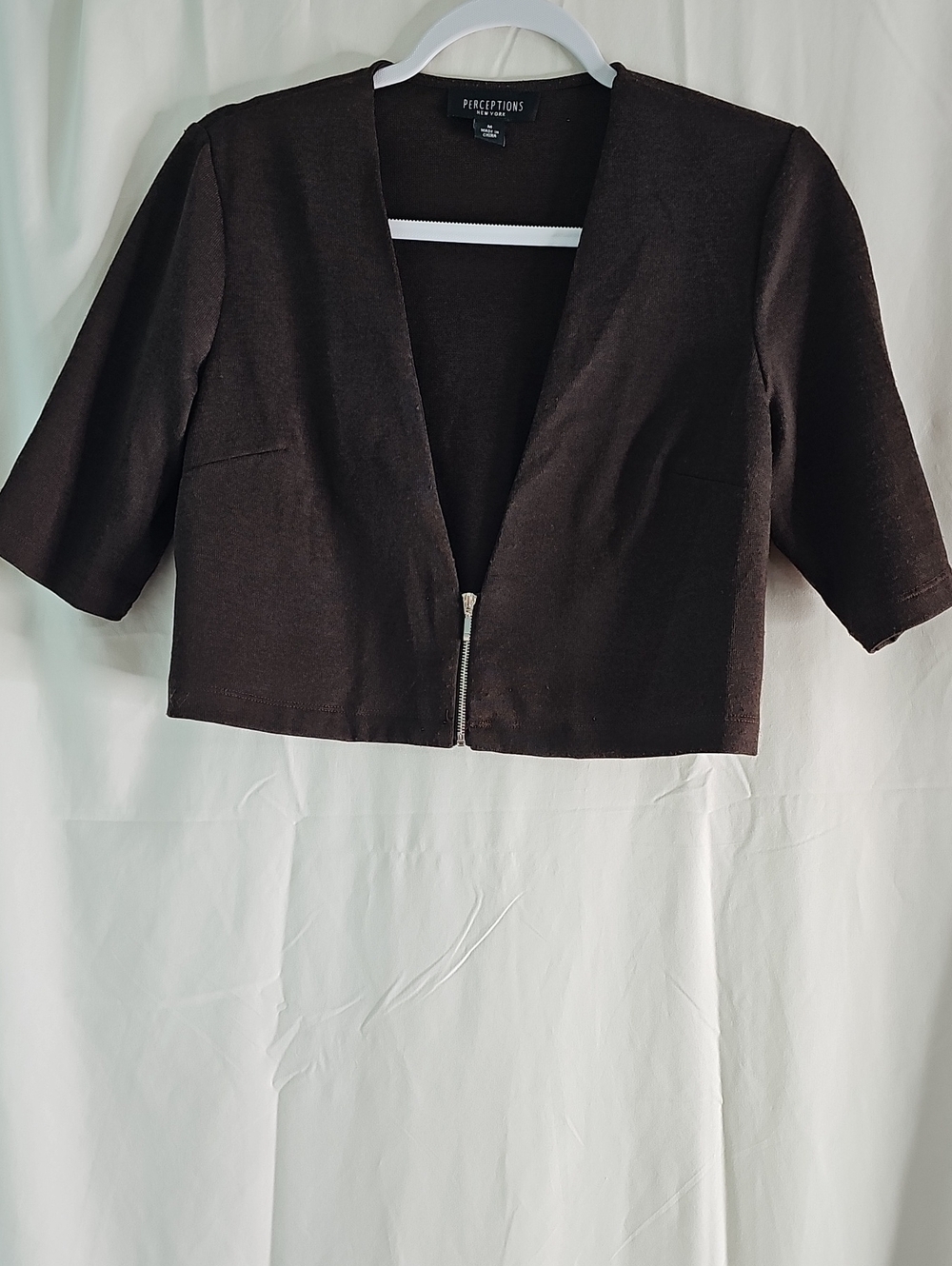 Perceptions Brown Cropped Open-Front Jacket